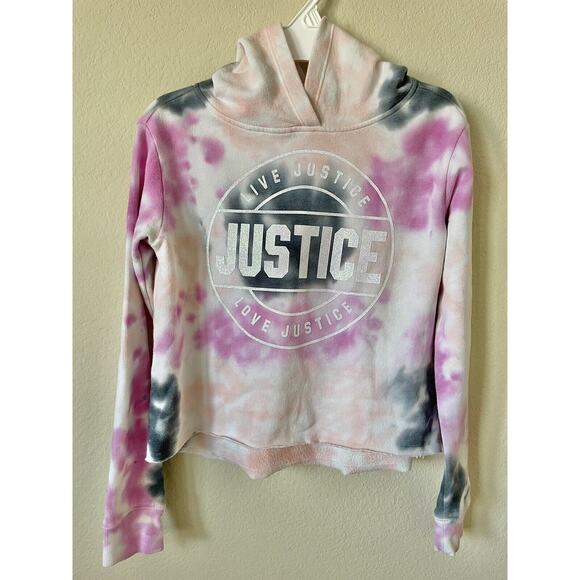 Justice Other - Justice Pink Peach Tie Dye Glitter Sparkle Logo Girls’ Pullover Hoodie Size 8